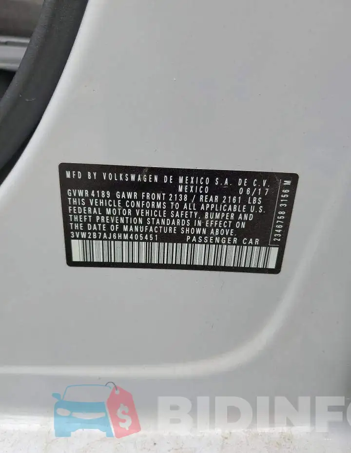 3VW2B7AJ6HM405451 Photo# 12