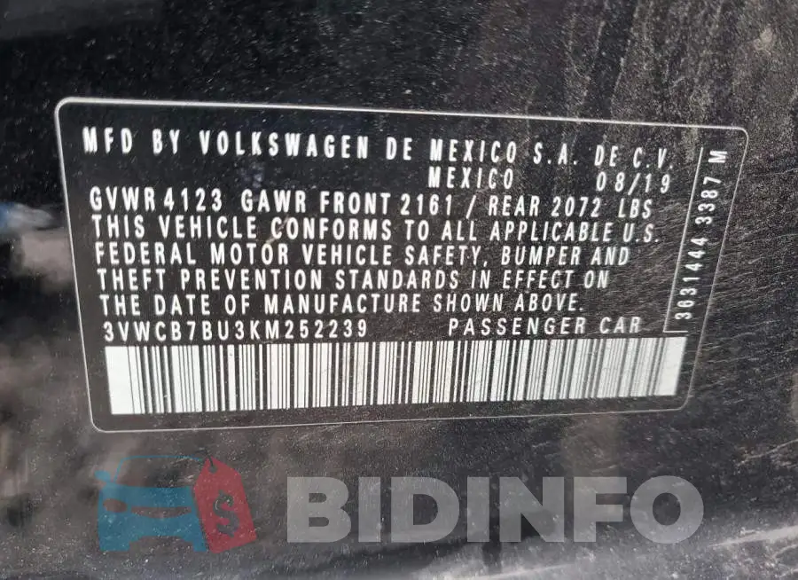 3VWCB7BU3KM252239 Photo# 12