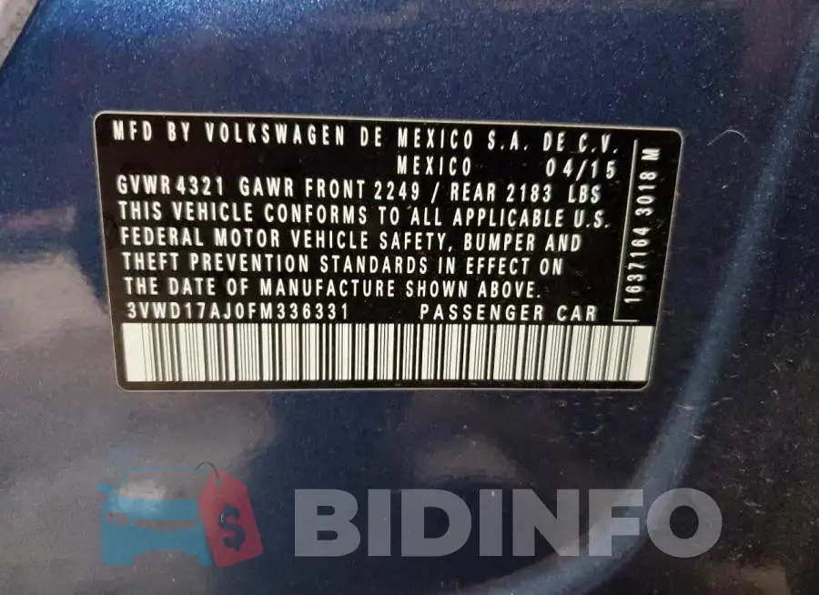 3VWD17AJ0FM336331 Photo# 12