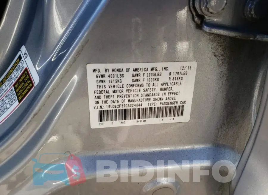 19UDE2F39GA024044 Photo# 13