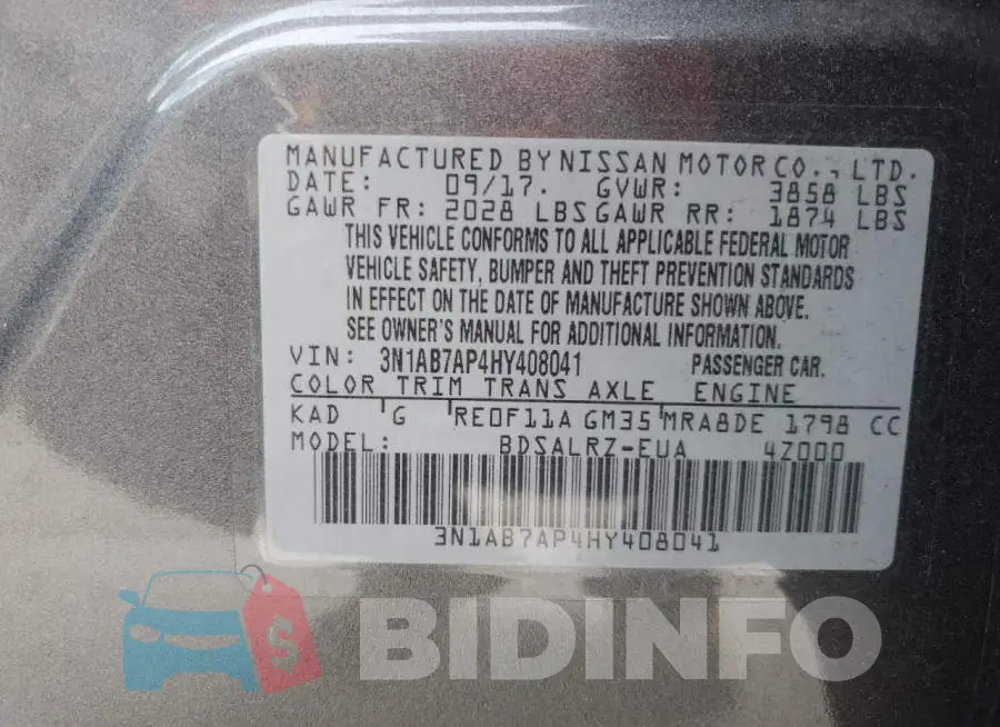 3N1AB7AP4HY408041 Photo# 13