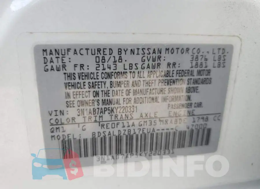 3N1AB7AP5KY220331 Photo# 13