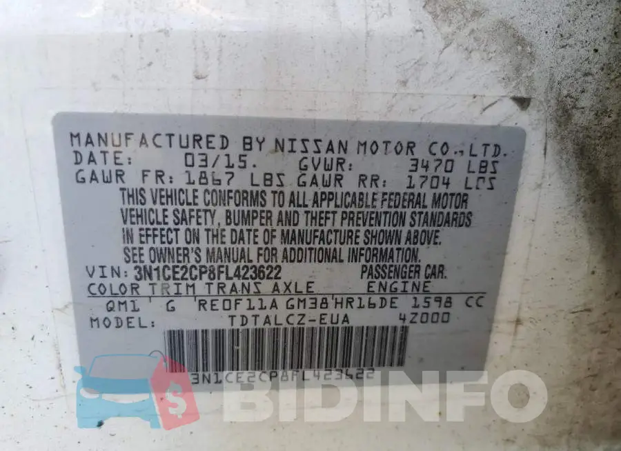 3N1CE2CP8FL423622 Photo# 12