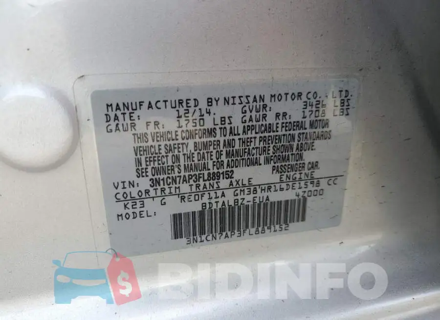 3N1CN7AP3FL889152 Photo# 13