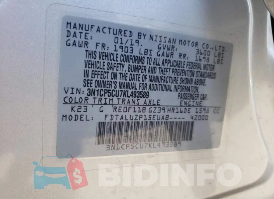 3N1CP5CU7KL493589 Photo# 12