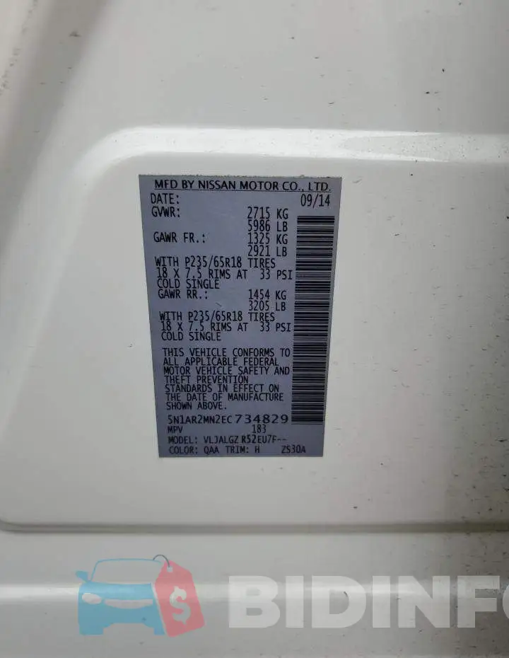 5N1AR2MN2EC734829 Photo# 14