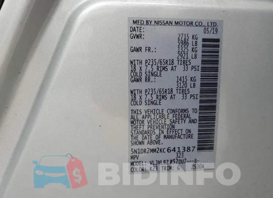 5N1DR2MM2KC641387 Photo# 13