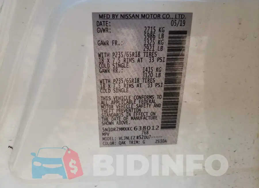 5N1DR2MMXKC638012 Photo# 13