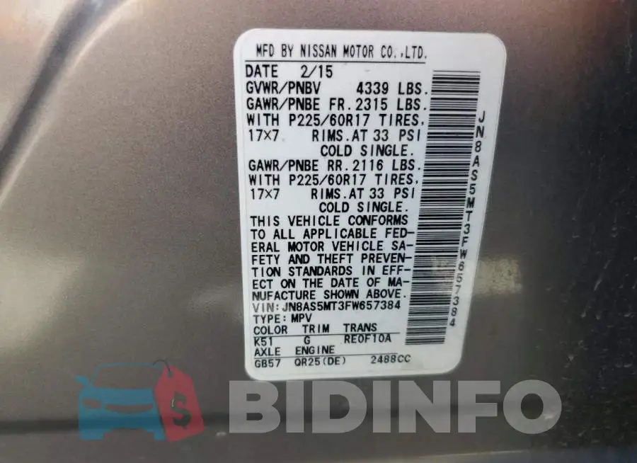 JN8AS5MT3FW657384 Photo# 12