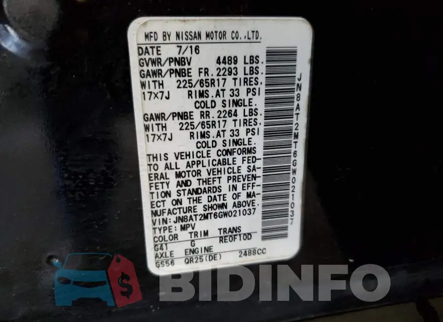 JN8AT2MT6GW021037 Photo# 14