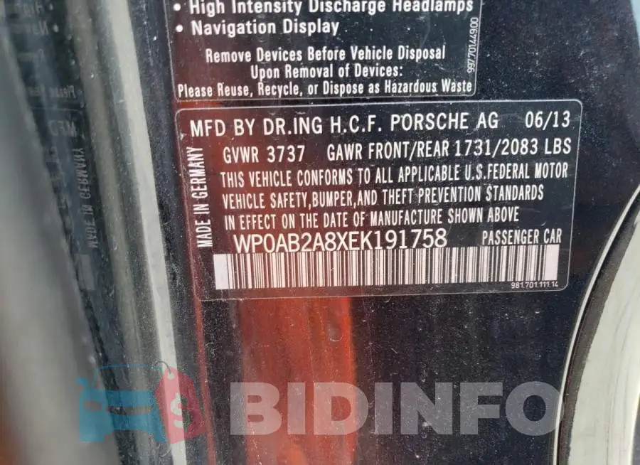 WP0AB2A8XEK191758 Photo# 12