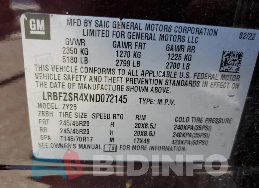 LRBFZSR4XND072145 Photo# 13