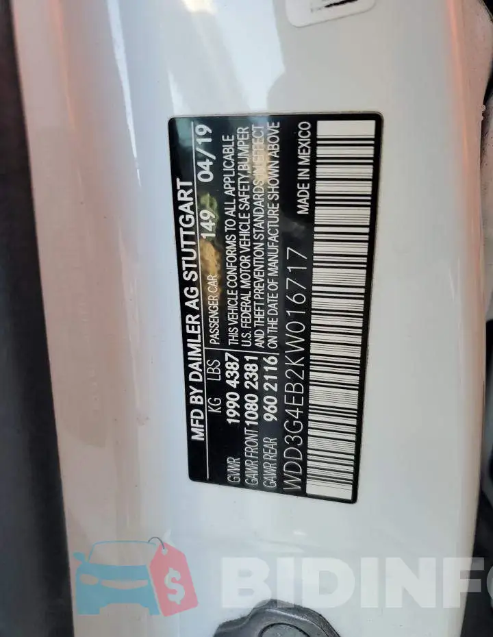 WDD3G4EB2KW016717 Photo# 12