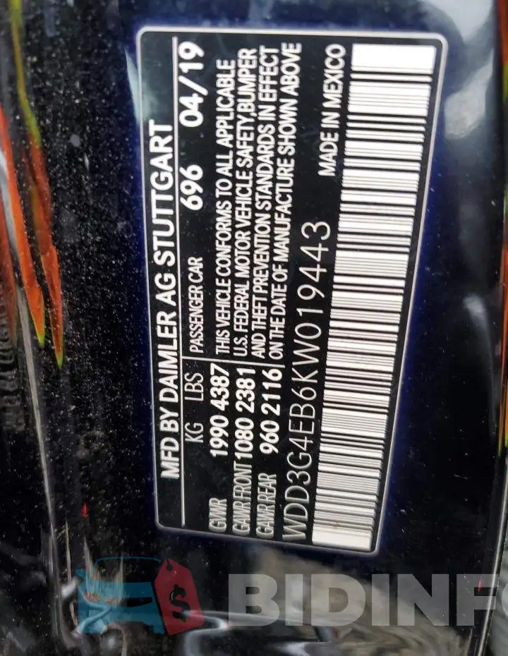 WDD3G4EB6KW019443 Photo# 12