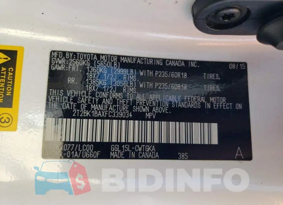 2T2BK1BAXFC339034 Photo# 13