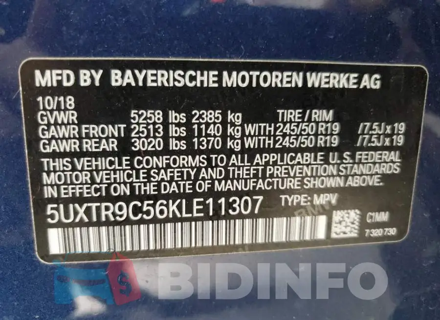 5UXTR9C56KLE11307 Photo# 13