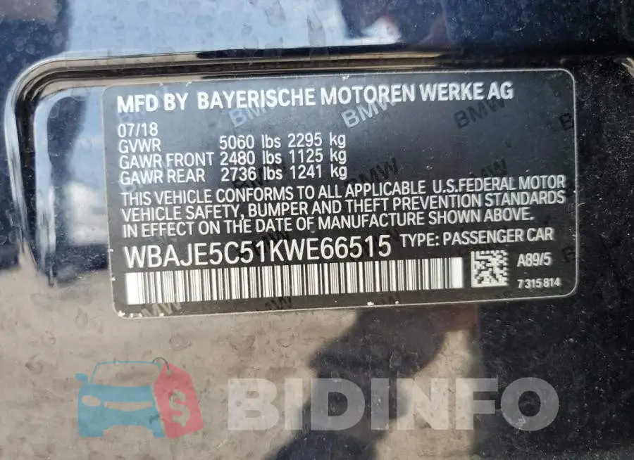WBAJE5C51KWE66515 Photo# 13