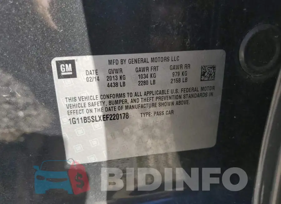 1G11B5SLXEF220178 Photo# 12