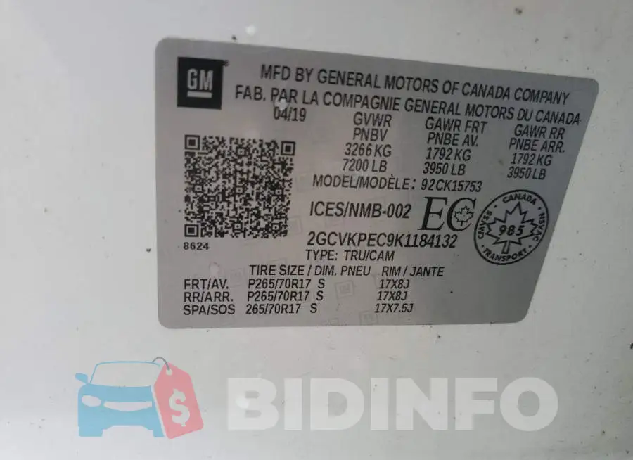 2GCVKPEC9K1184132 Photo# 12