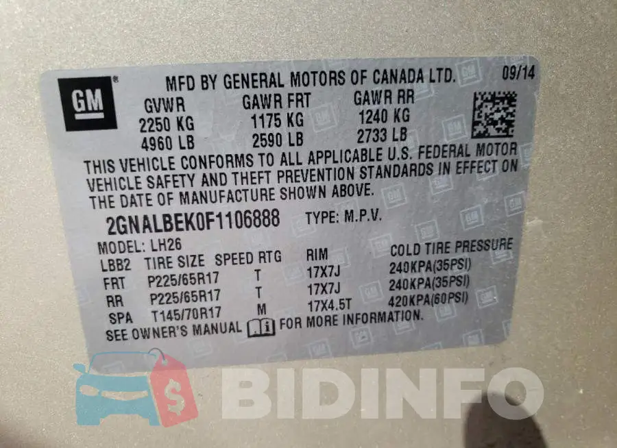 2GNALBEK0F1106888 Photo# 12