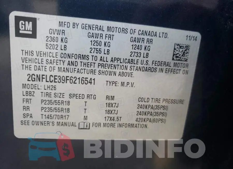 2GNFLCE39F6216541 Photo# 13