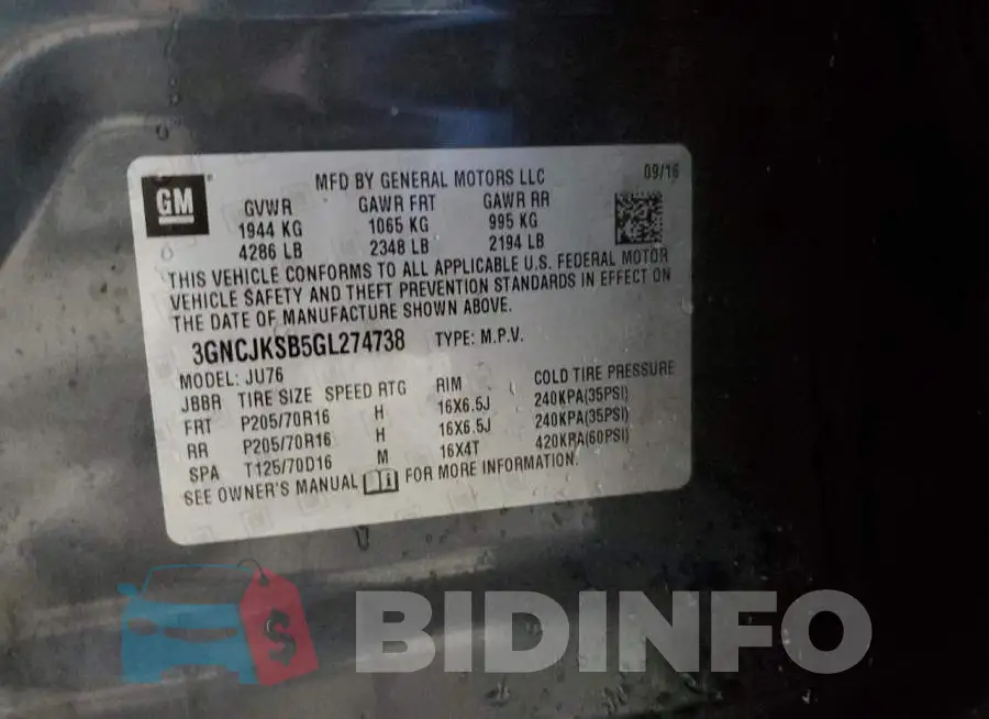 3GNCJKSB5GL274738 Photo# 13