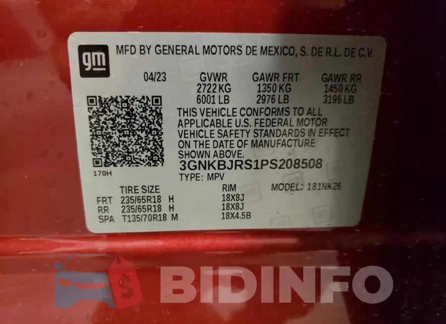 3GNKBJRS1PS208508 Photo# 12