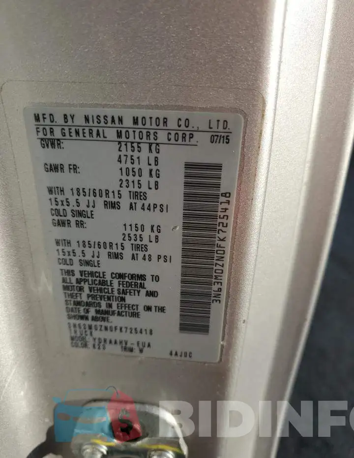 3N63M0ZN0FK725418 Photo# 13