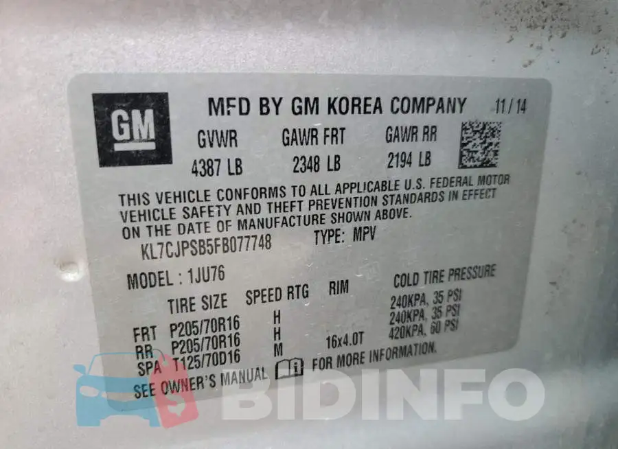 KL7CJPSB5FB077748 Photo# 13