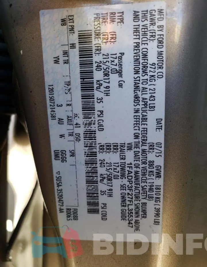 1FADP3F27FL355347 Photo# 12