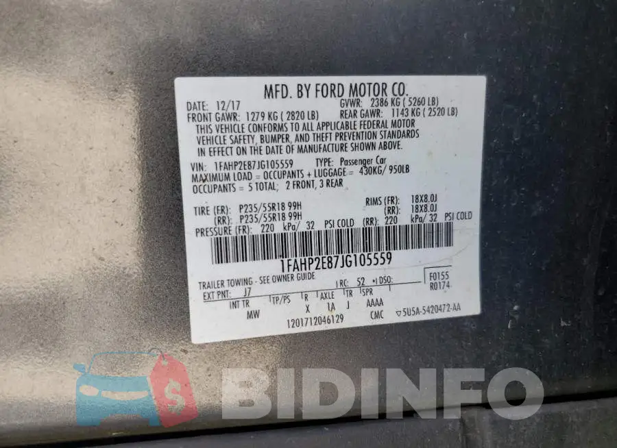 1FAHP2E87JG105559 Photo# 12