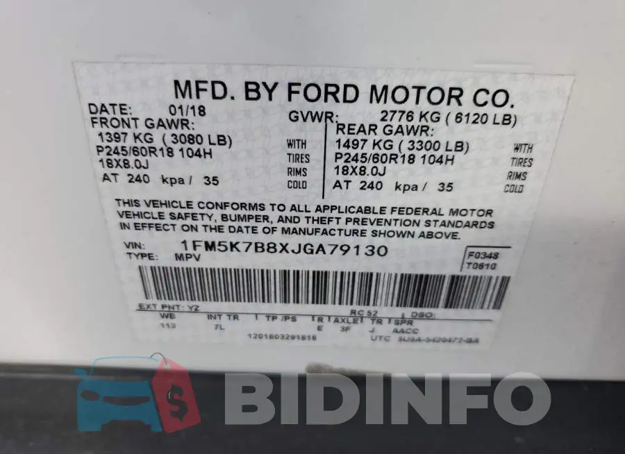 1FM5K7B8XJGA79130 Photo# 13