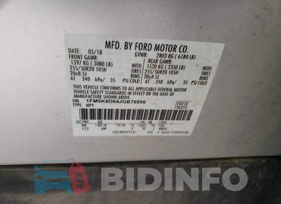 1FM5K8D84JGB76956 Photo# 12