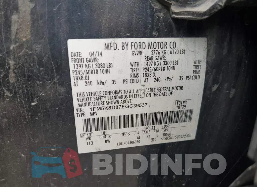 1FM5K8D87EGC39537 Photo# 13