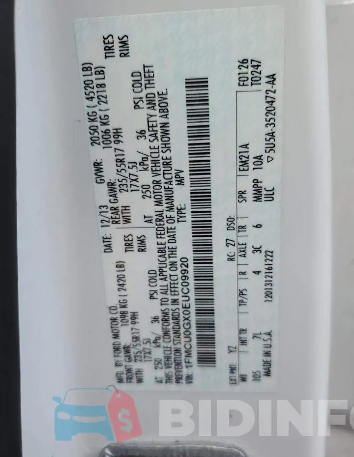 1FMCU0GX0EUC09920 Photo# 12