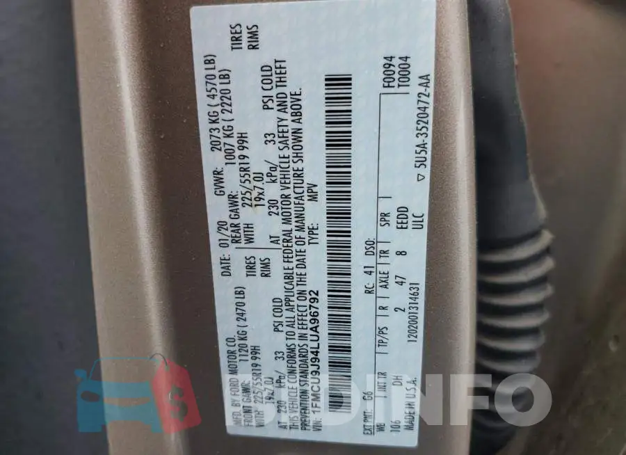 1FMCU9J94LUA96792 Photo# 13