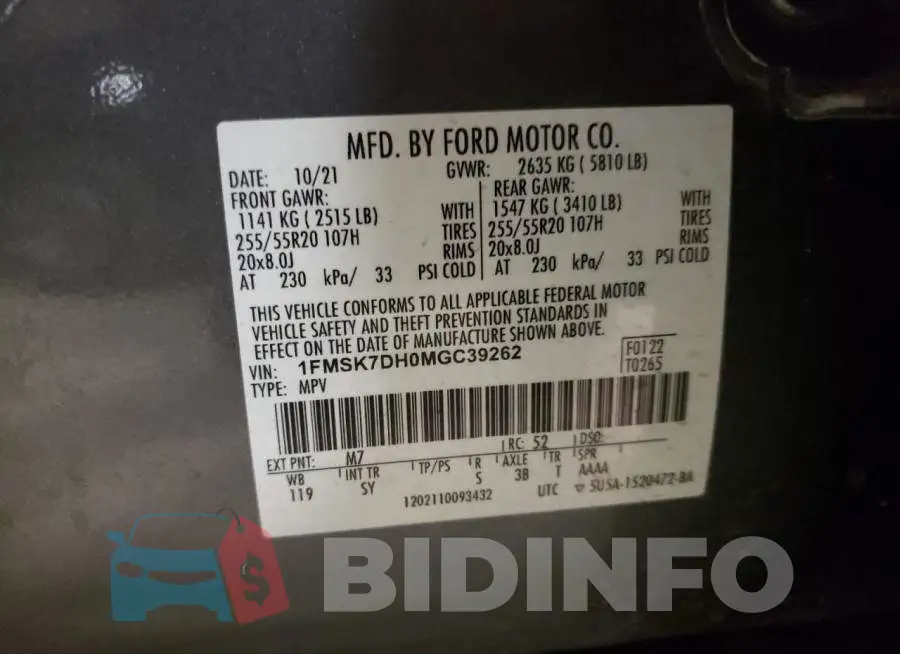1FMSK7DH0MGC39262 Photo# 14