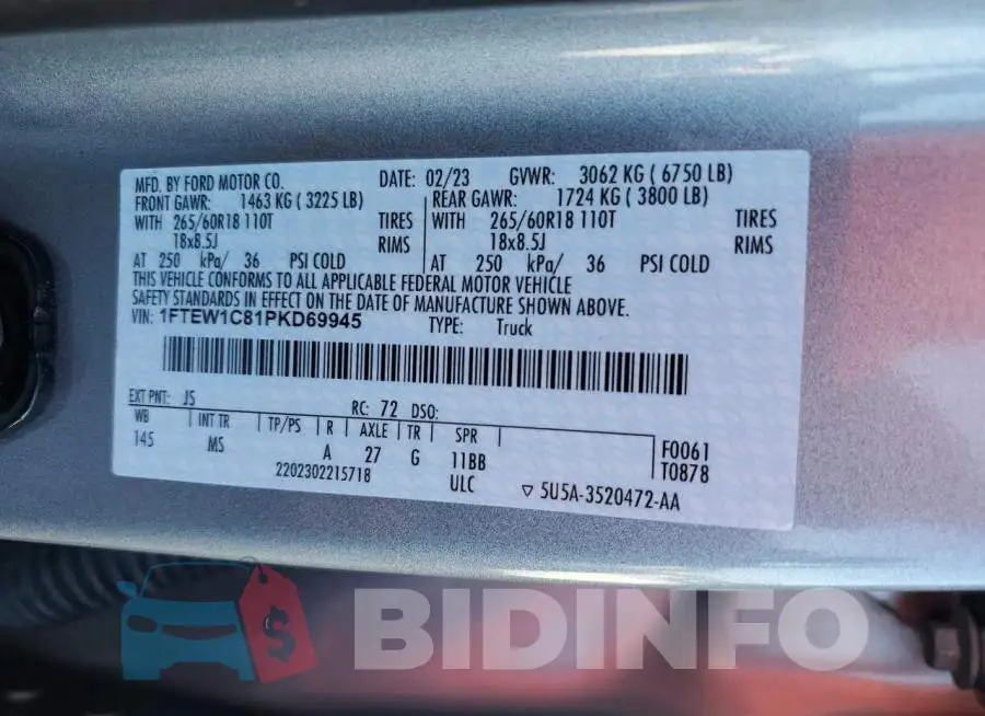 1FTEW1C81PKD69945 Photo# 13