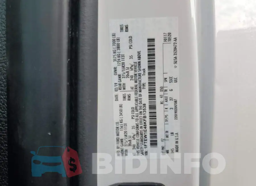 1FTEW1E48KFB13538 Photo# 12