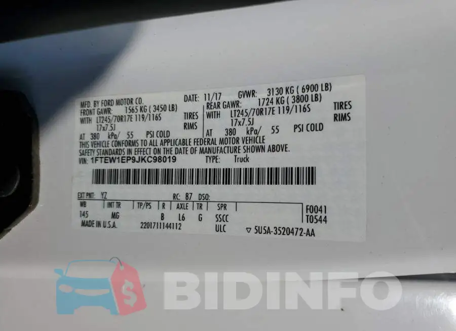 1FTEW1EP9JKC98019 Photo# 12