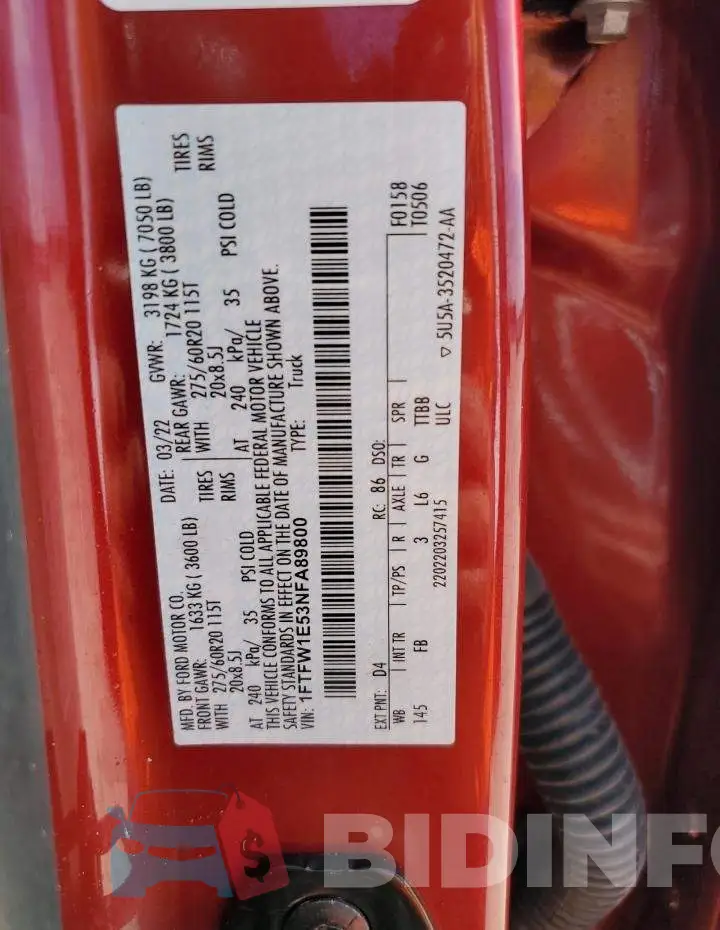 1FTFW1E53NFA89800 Photo# 12