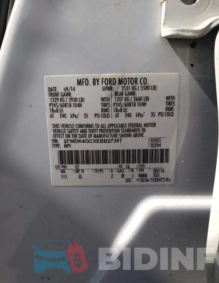 2FMDK4GCXEBB27357 Photo# 12