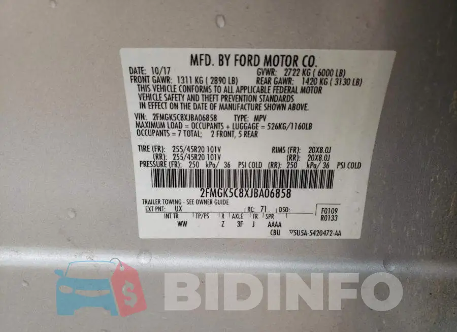 2FMGK5C8XJBA06858 Photo# 13