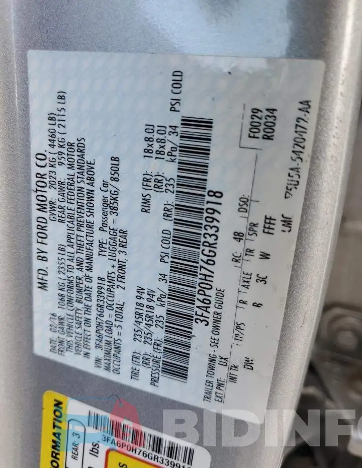 3FA6P0H76GR339918 Photo# 12