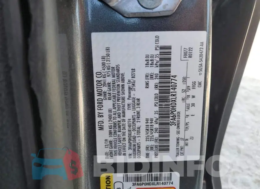 3FA6P0HDXLR140774 Photo# 12