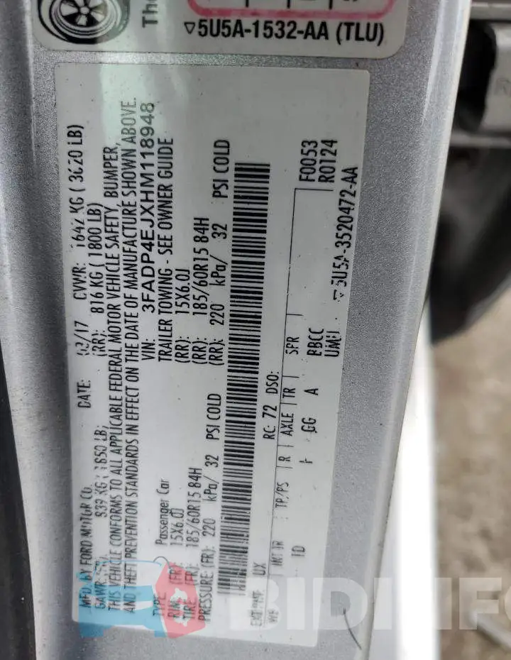 3FADP4EJXHM118948 Photo# 13