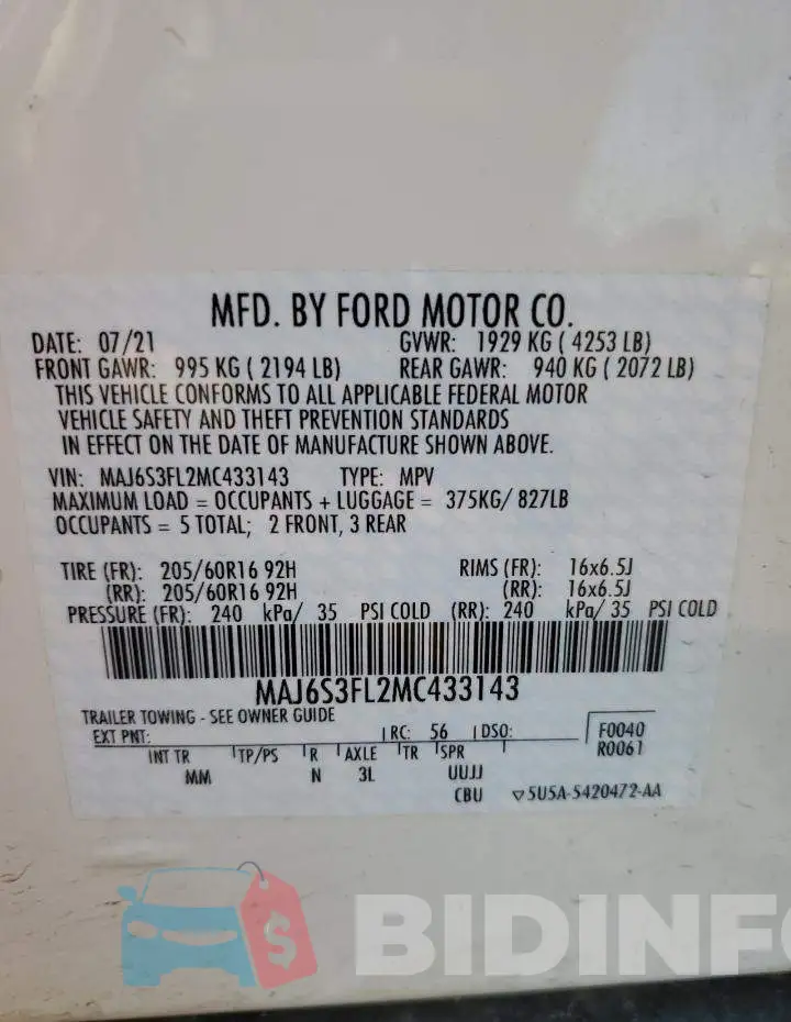 MAJ6S3FL2MC433143 Photo# 13