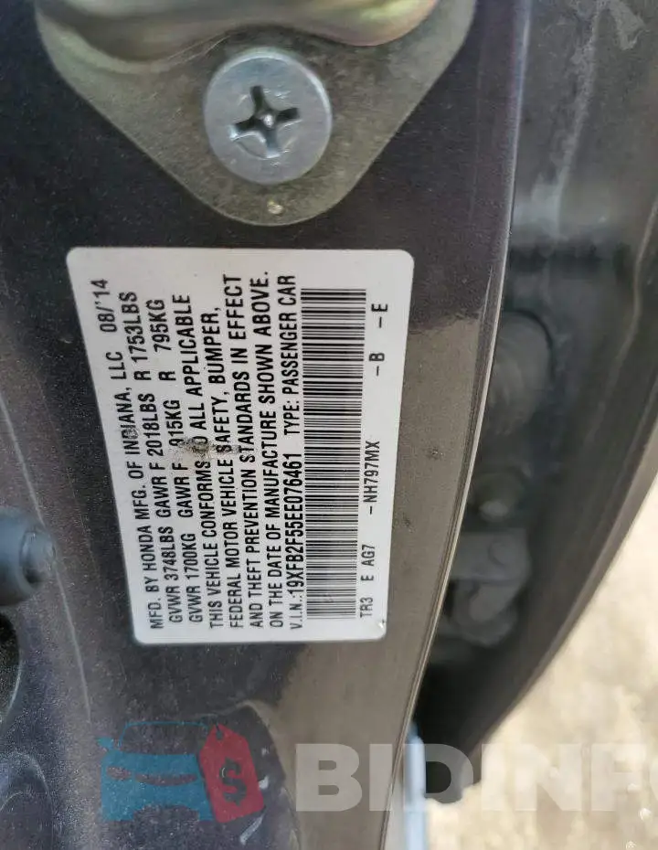 19XFB2F55EE076461 Photo# 12