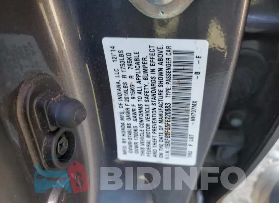 19XFB2F55FE220883 Photo# 12