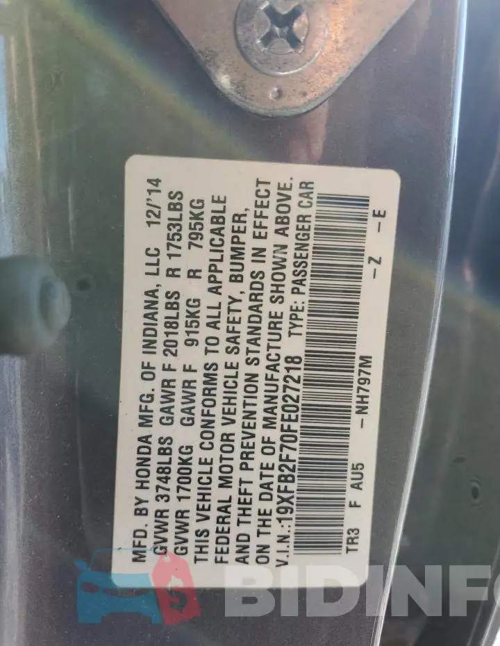 19XFB2F70FE027218 Photo# 12